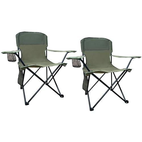SAILARY 2PCS Folding Outdoor Beach Camp Chair with Cup Holder, Storage Pocket, Waterproof Bag Outdoor Arm Chair, Supports ...