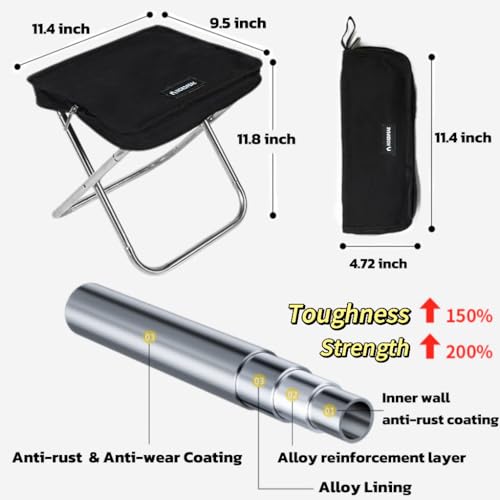 Lightweight Camping Stool 1.5lbs & Compact 12" - 350lbs Capacity! 3-Second Setup Portable Folding Stool with Shoulder Stra...