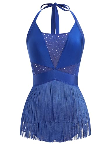 IDOPIP Women Sequin Fringe Bodysuit Sparkly Tassel Romper Jumpsuits Halter Latin Dance Dress Sexy Festival Rave Party Outfits