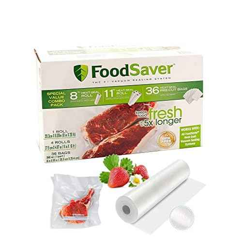 FoodSaver Special Value Vacuum Seal Combo Pack 1-8"Roll; 4-11"Rolls; 36 Pre-Cut Bags