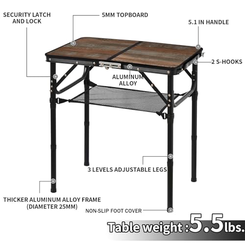 Kcmploro Folding Picnic Table 2ft Portable Camping Table Adjustable Heights Metal Aluminum Lightweight Foldable Small Outd...