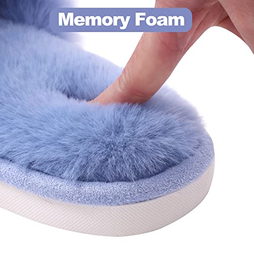 Evshine Women's Fuzzy Slippers Cross Band Memory Foam House Slippers Open Toe