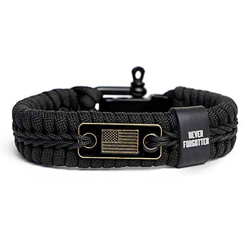 Hero Company Never Forgotten Paracord Bracelet - Tactical Survival Bracelet for Men with Bronze USA Flag - Helps Pair Mili...