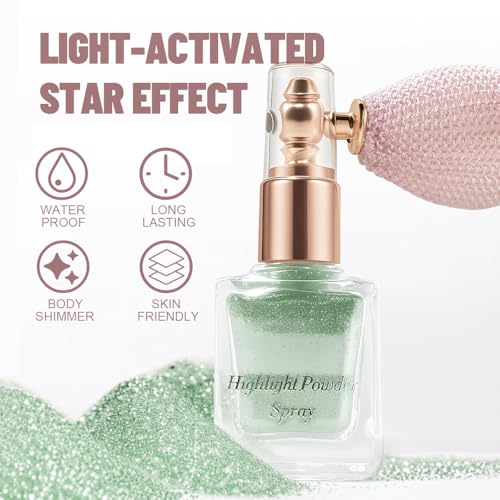 Mint Highlighter Spray, Professional Shiny Glitter Spray for Eyeshadow Face and Body Luminizers, Loose Shimmer Powder Make...