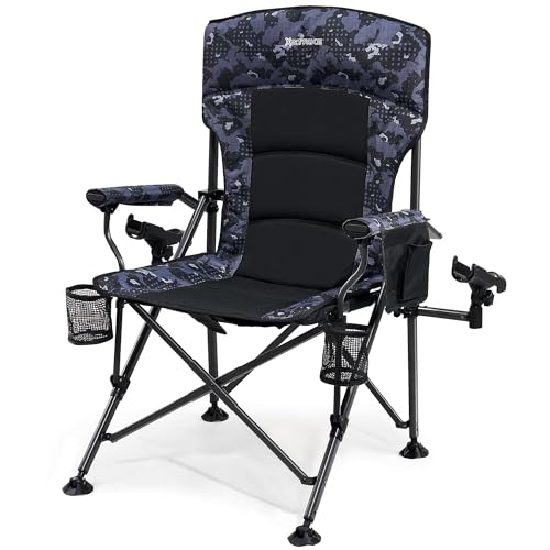 X Strike Oversized Folding Fishing Chair with Rod Holder Heavy Duty 350LBS, Feet Adjustable Padded Camping Chair with Cup ...