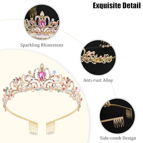 TAROSE Crowns for Women, Queen Crystal Gold Silver Tiaras with White Rhinestone and Combs, Goddess Crown for Wedding Bride...