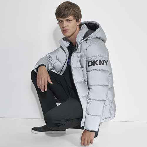 DKNY mens Water Resistant Hooded Puffer Durable Cold Weather Jacket