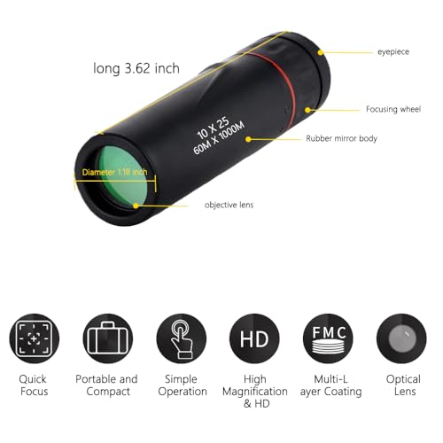 Portable High-Definition Telescope, 1 Compact Handheld Monocular | Fixed Focal Length, Suitable for Outdoor Adventures, Hu...