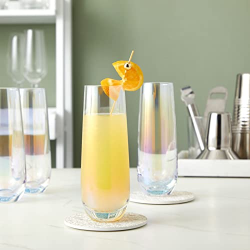 Sparkle and Bash Iridescent Stemless Champagne Flutes & Mimosa Glasses, Set of 4-10 oz Capacity Modern Holographic Drinkwa...