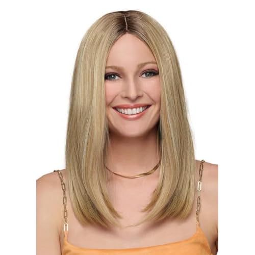 Hairuwear Hairdo Sleek For The Week Straight Asymmetrical Shoulder Length Wig, Average Cap, SS14/88 Rooted Golden Wheat