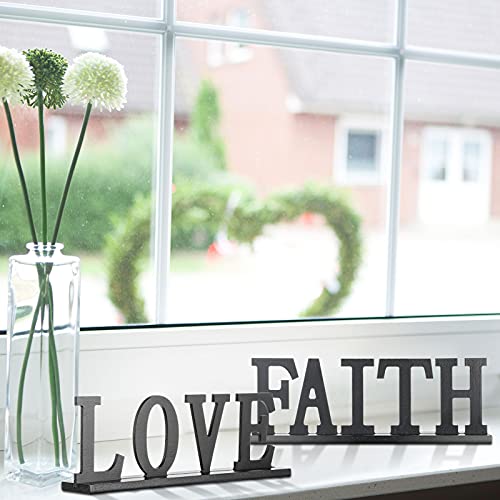 4 Pieces Love Faith Hope Family Wood Word Sign Black Wooden Cutout Letter Table Decor Rustic Letter Tabletop Decoration Fr...