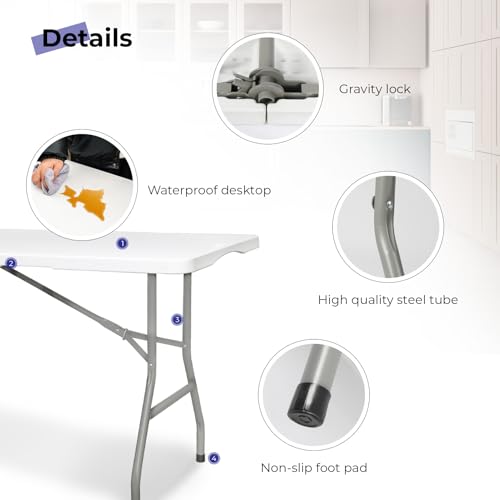 Byliable Folding Table 6ft Portable Heavy Duty Plastic Fold-in-Half Utility Foldable Table Plastic Dining Indoor Outdoor f...