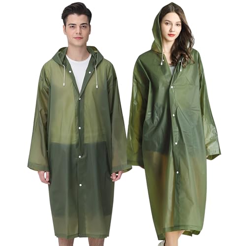 Cosowe Rain Ponchos for Adults Reusable, 2 Pcs Raincoats Emergency for Women Men with Hood and Drawstring