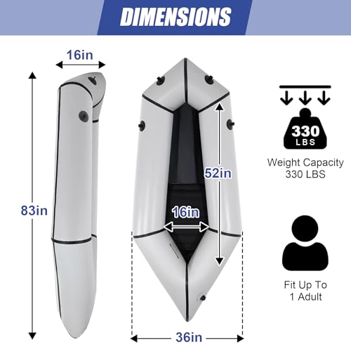 Oryxearth TPU Packraft, Lightweight Inflatable Travel Kayak with Soft Seat for Adults Kids - 1 Person Packraft in Flat Riv...