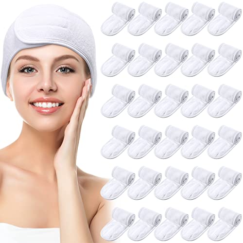 Hoteam 30 Pack Spa Headband Facial Esthetician Hair Wrap for Women Adjustable Makeup Sports Shower Stretch Towel with Tap...
