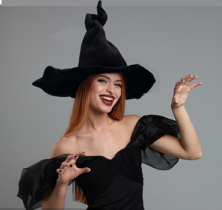 Esaleely Black Witch Hat Adult Halloween Cosplay Costumes Accessory for Women Wicked Witches Hats Decor (Black)