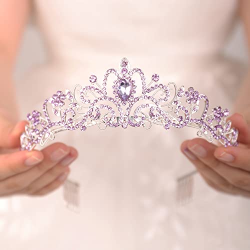 JWICOS Light Purple Crystal Tiara and Crown for Women Elegant Princess Crown with Comb Women's Rhinestone Headband for Wed...