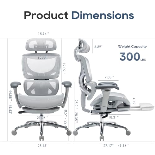 COLAMY Ergonomic Mesh Office Chair, High Back Desk Chair with Footrest, Adjustable Headrest and 3D Arms, Fixed Tilt Lock, ...