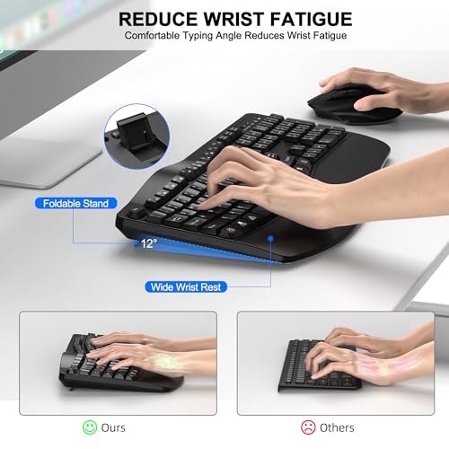 Wireless Keyboard and Mouse Combo, 2.4G Full Size Wave Keys Ergonomic Keyboard with Wrist Rest and 3-Level DPI Adjustable ...