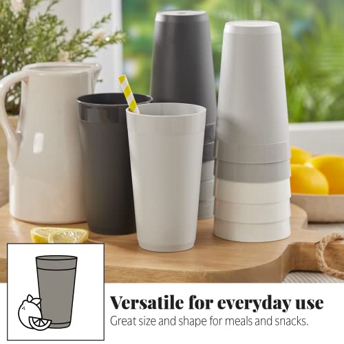 US Acrylic Newport 20 ounce Unbreakable Plastic Stackable Water Tumblers in Grey Stone | Set of 12 Drinking Cups | Reusabl...