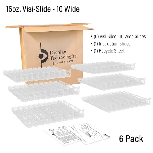 Display Technologies Gravity Fed Organizer for 12/16oz Beverages on Flat & Angled Shelves in Coolers (Pack of 6)