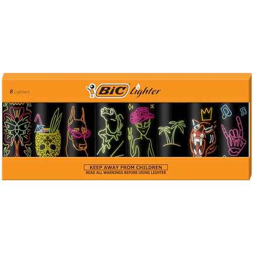 BIC Maxi Pocket Lighter, Special Edition Neon Series, Great for Candles and Firepits, 8 Count Pack of Lighters