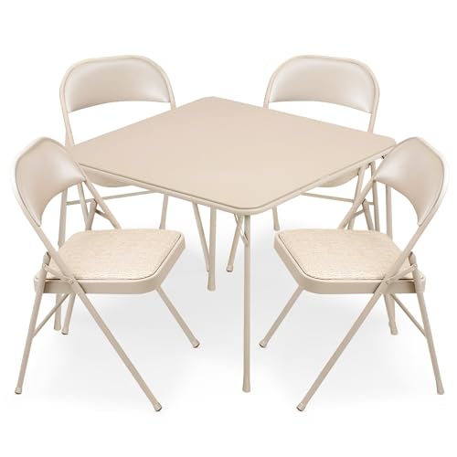 MECO Sudden Comfort 5 Piece 34 x 34 Inch Square Folding Dining Card Table with 4 Padded Folding Chairs Furniture Set for G...
