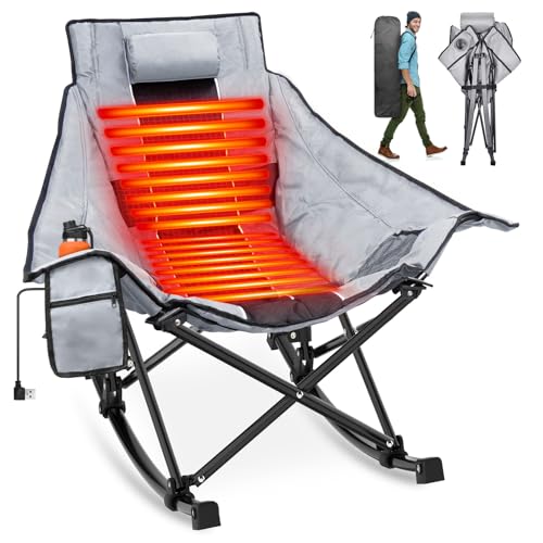 Suteck Heated Rocking Camping Chair, XL Oversized Rocking Chair Outdoor with 3 Heat Levels for Back and Seat, Heated Chair...