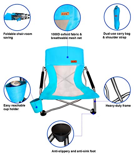Nice C Low Beach Camping Folding Chair, Ultralight Backpacking Chair with Cup Holder & Carry Bag Compact & Heavy Duty Outd...