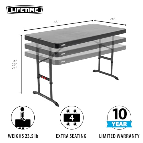 LIFETIME 4-Foot Commercial Adjustable Folding Table, Black