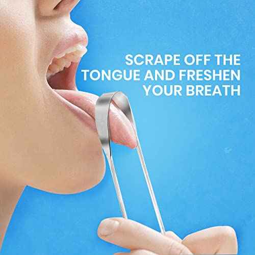 Tongue Scraper for Adults by HOKIN (2Pcs Oral Care Pack) Stainless Steel Tongue Cleaners Reduce Bad Breath 100% Metal Tough Scrapers Men and Women Hygiene Product