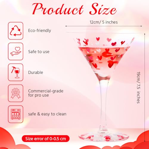 Qinyoung 4 Pcs Valentine's Day Heart Martini Glasses Set Hand Painted Tiny Hearts Cocktail Glasses Bar Goblet Martini Drin...