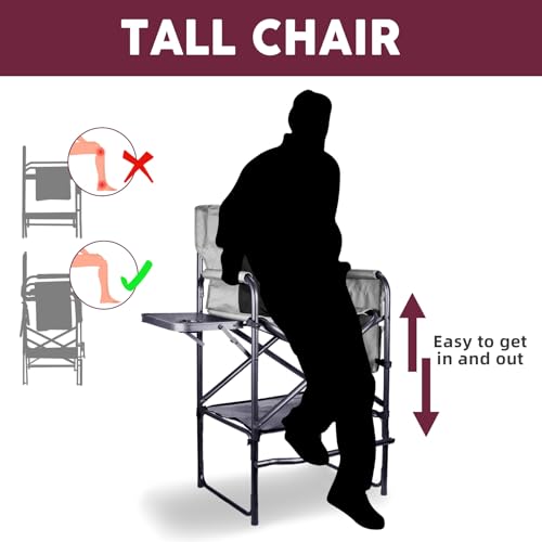 Foristrail 30" Tall Directors Chair with Side Table, 400LBS Bar Height Folding Camping Chair (Light Gray/Black)