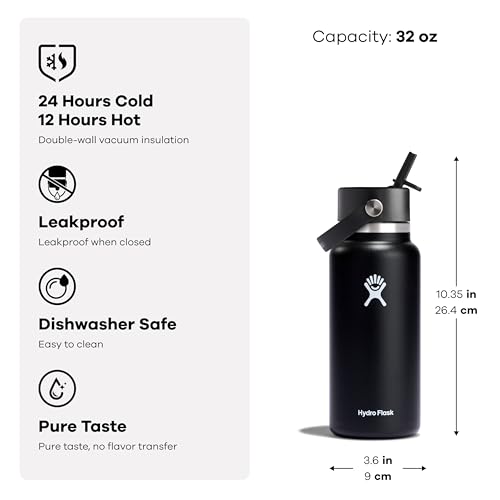 Hydro Flask Water Bottle - Insulated Stainless Steel - Wide Straw Lid, Non Spill, Leakproof in 40 Oz Indigo Blue