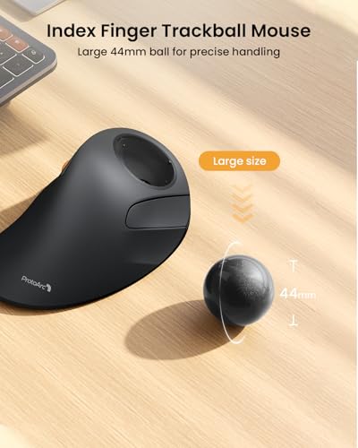 ProtoArc Wireless Bluetooth Trackball Mouse, EM03 NL Ergonomic Rollerball Mouse Rechargeable Computer Mice, 3 Device Conne...