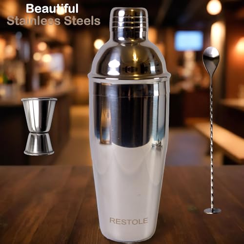 Restole 10-Piece Cocktail Shaker Bartender Kit - Elegant Drink Mixer Set Muddler Jigger Strainer, Dishwasher Safe, for Hou...