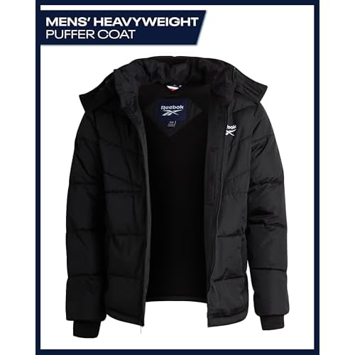 Reebok Mens Winter Jacket - Thick Heavyweight Ski Winter Coat - Warm Insulated Quilted Hooded Puffer Coat for Men