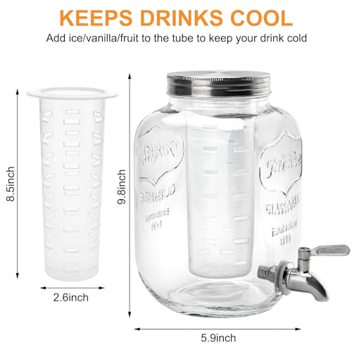 1 Gallon Glass Beverage Dispenser with Lid, Stainless Steel Spigot, Glass Drink Dispensers for Parties, Lemonade Dispenser...