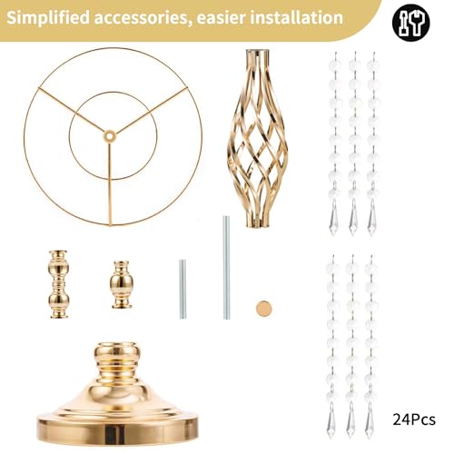 2 Pcs 19.3 inches Gold Centerpieces Table Tall Crystal Flowers Stand Wedding Road Lead Flower Holders Crystal Chandelier M...