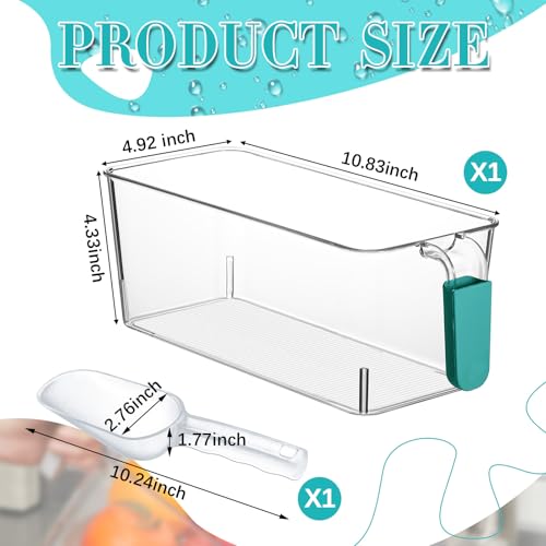 Havawish 1 Set Ice Bin and Flexible Scoop Set Plastic Freezer Ice Bin with Pull out Handle Storage Bucket Clear for Contai...