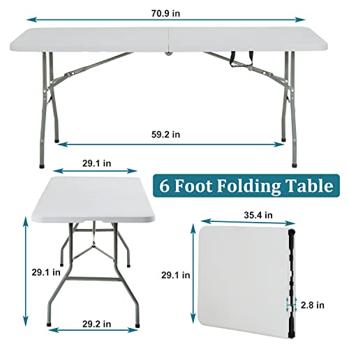 Pazidom 6FT Folding Table, Heavy Duty Plastic Table Portable Fold-in-Half Utility Table Indoor Outdoor Picnic Table w/Hand...