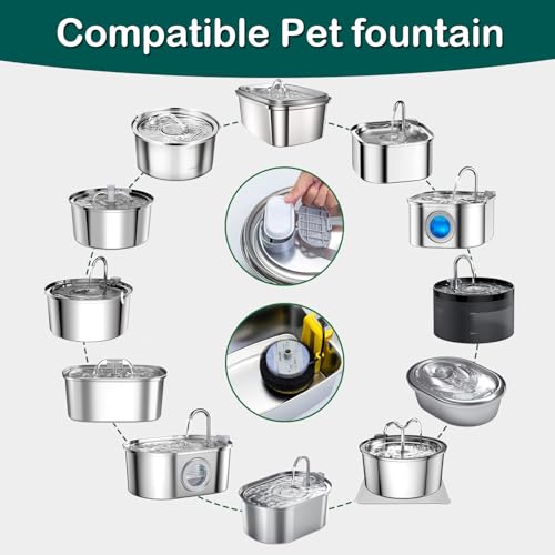 Cat Water Fountain Filter,16 Pack Cat Fountain Replacement Filters for Stainless Steel 67oz/2L Adjustable Water Flow Pet W...