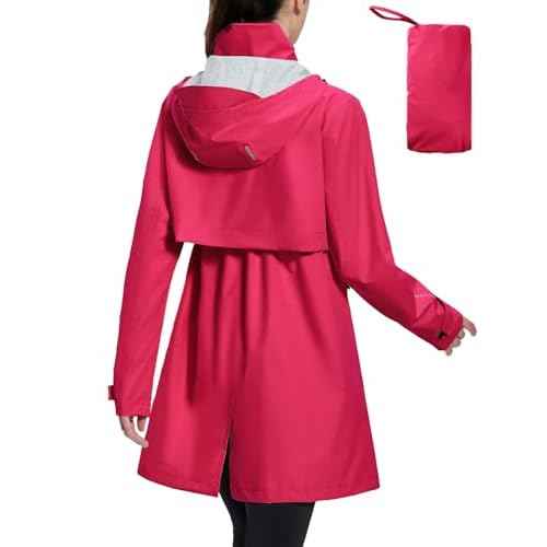baleaf Women's Long Rain Coat Packable Waterproof Windbreaker Lightweight Cycling Jacket with Hood