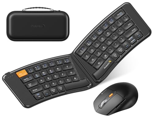 ProtoArc Ergonomic Foldable Keyboard Mouse, XKM03 Portable Folding Bluetooth Keyboard Mouse Combo for Business and Travel,...