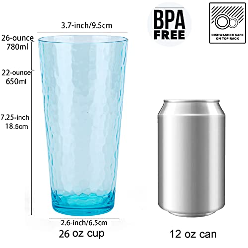 KX-WARE 26-ounce Acrylic Highball Glasses Plastic Tumbler Larger Drinking Glasses, set of 6 Multicolor