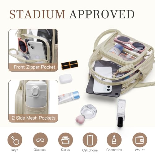 Missnine Small Clear Backpack Stadium Approved, Thick PVC Mini Clear Bag with Leather Trim for Sports Event, Concert, Fest...