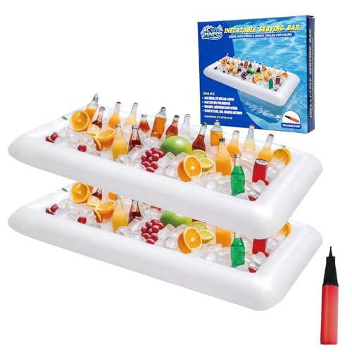 BCWATERFUNPD Inflatable Cooler Table 2 Pack Inflatable Serving Bars Floating Pool Cooler Bar Ice Buffet Serving Trays Keep...