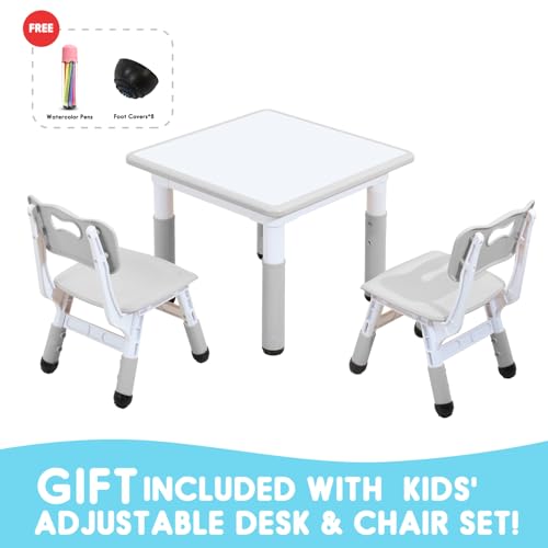 JIAOQIU Kids Table & Chair Set with Adjustable Toddler-Safe Non-Slip Legs, Activity & Graffiti-Proof Desktop Ages 3-12