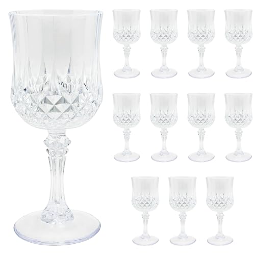 Veiuwa 12 PCS Plastic Wine Glasses Clear,Reusable Plastic Wine Glasses,White Goblet Glass,Durable and Sturdy Cups Can Be U...