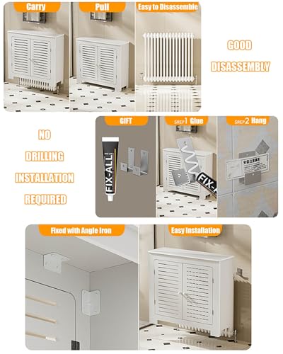 Modern Radiator Cover Louvered Grill Heater Heating Side Stand Cabinet, White Wall Heater Cover Radiator Shelf, Easy To Assemble/Storable, Hide Cluttered Pipes For Decorative Living Room Home(L19.6xH2